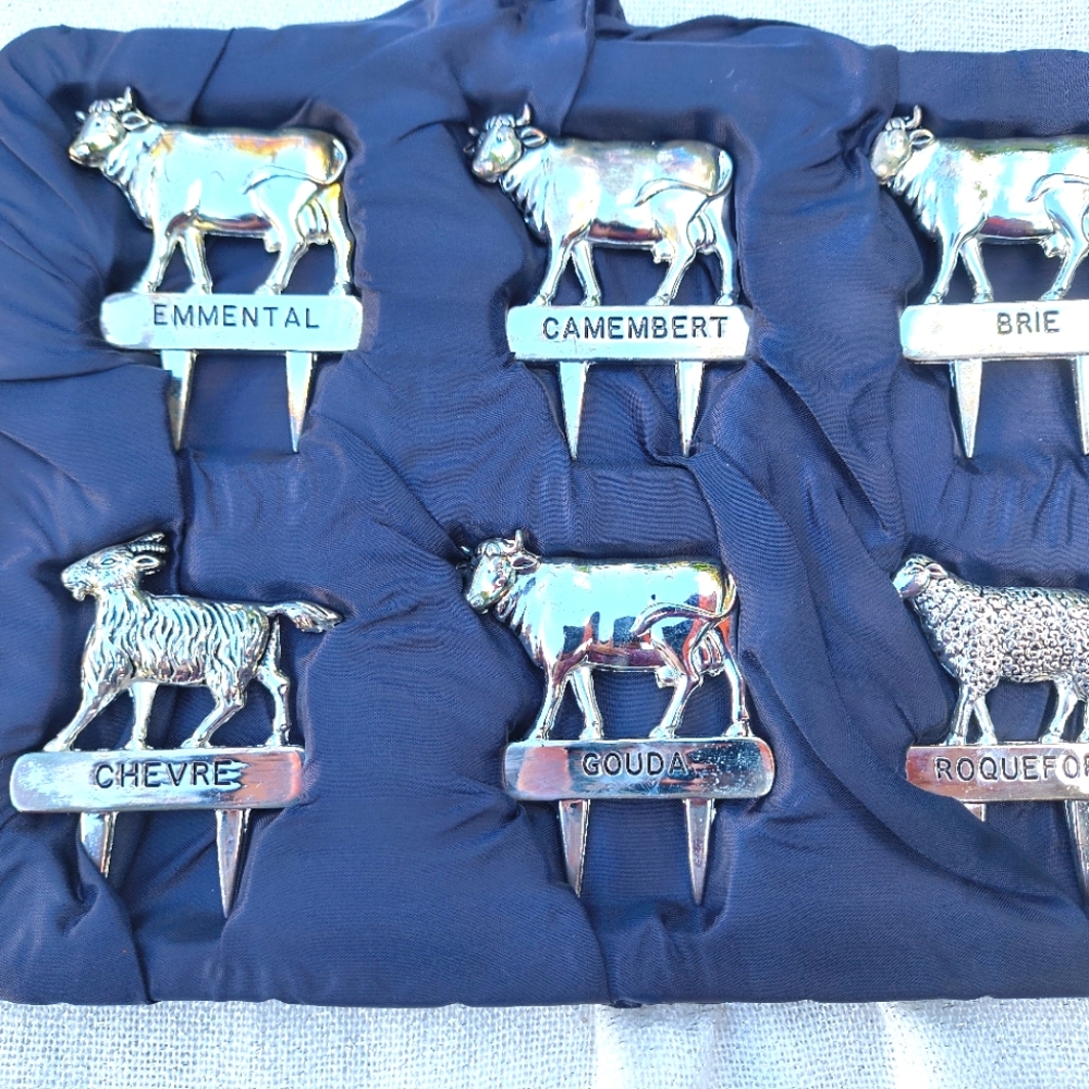 Set of 6 Vintage Silea Silver Plated French Cheese Labels